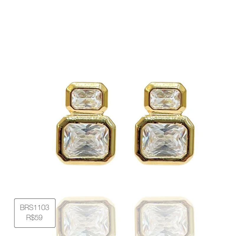 Brinco Asteria Zirconia Retangular Dourado